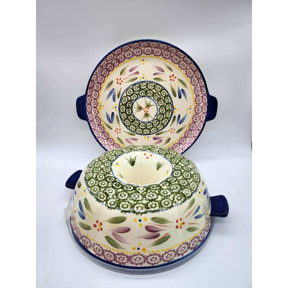 Temp-tations Old World Fluted Tube Cake Bundt Pan and Serving Tray Set Ceramic